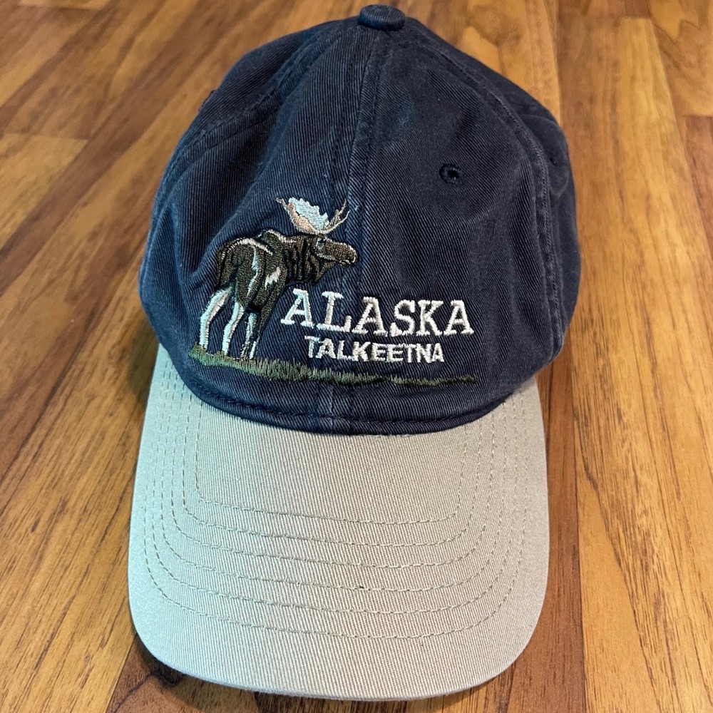 Drift Creek Outdoors Alaska Talkeetna Moose Hat Navy Blue Tan Adjustable OSFM